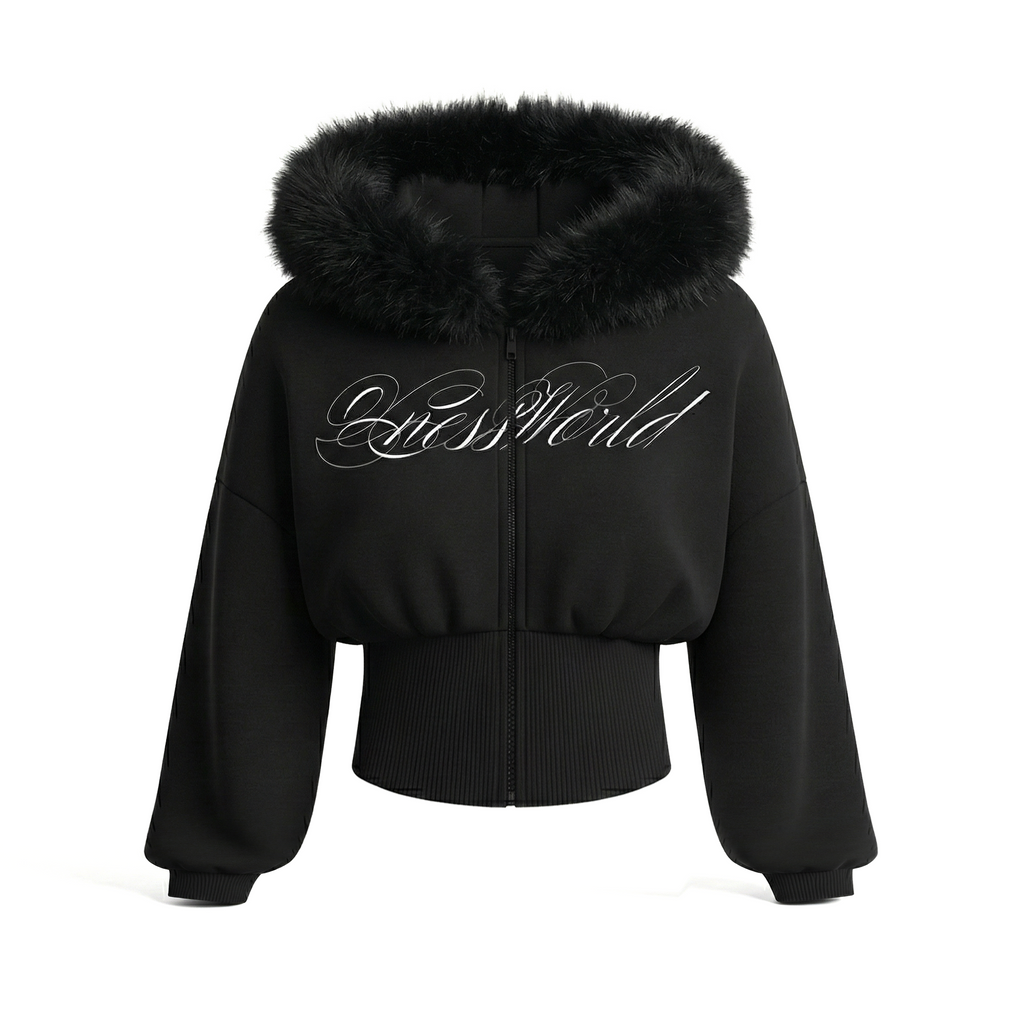 Women’s Fur Zip Jacket – Signature Embroidery on Chest